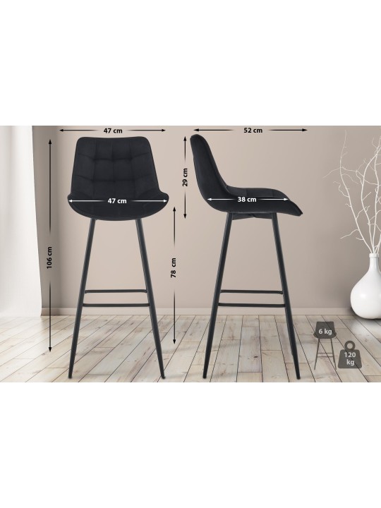 Lot de 2 tabourets de bar Dartford velours, noir Lot de 2 tabourets de bar Dartford velours, noir