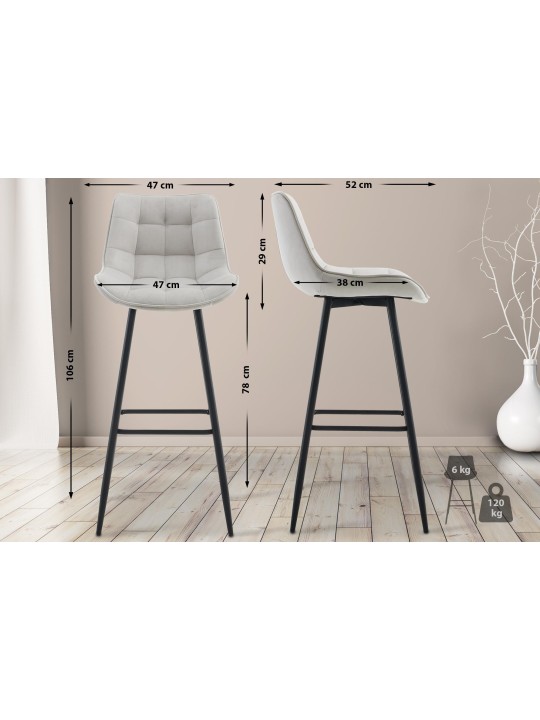 Lot de 2 tabourets de bar Dartford velours, gris Lot de 2 tabourets de bar Dartford velours, gris
