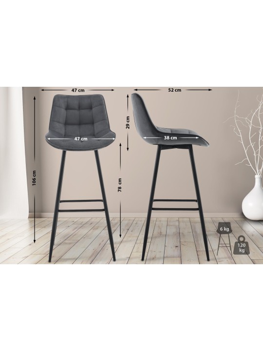 Lot de 2 tabourets de bar Dartford velours, gris foncé Lot de 2 tabourets de bar Dartford velours, gris foncé