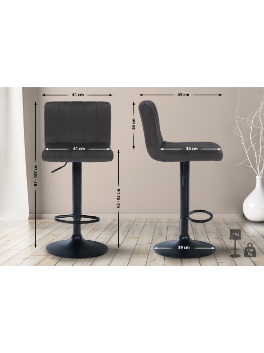 Tabouret de bar Jamie velours, noir