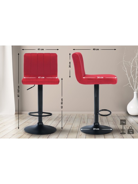 Tabouret de bar Jamie velours, rouge