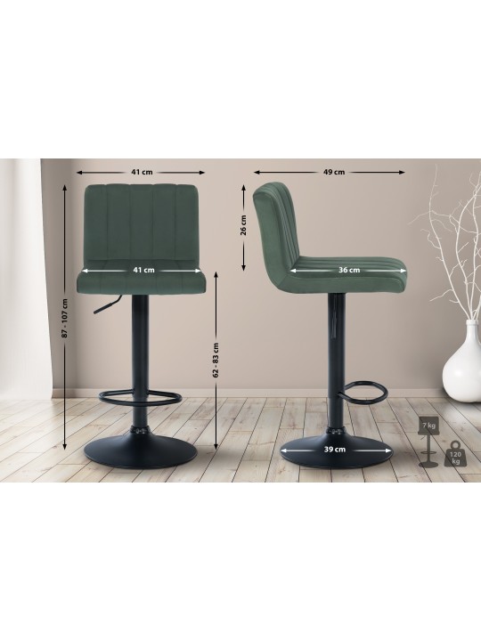Tabouret de bar Jamie velours, vert Tabouret de bar Jamie velours, vert