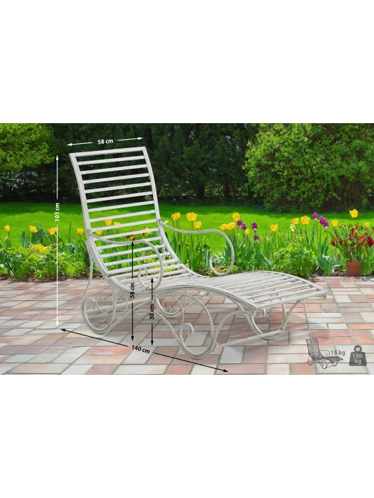 Chaise longue de jardin Amiens, blanc antique