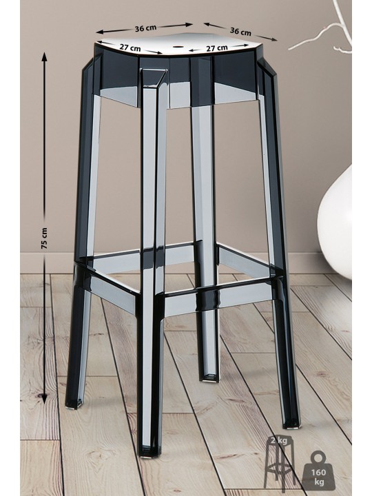 Tabouret de bar Fox, transparent, noir