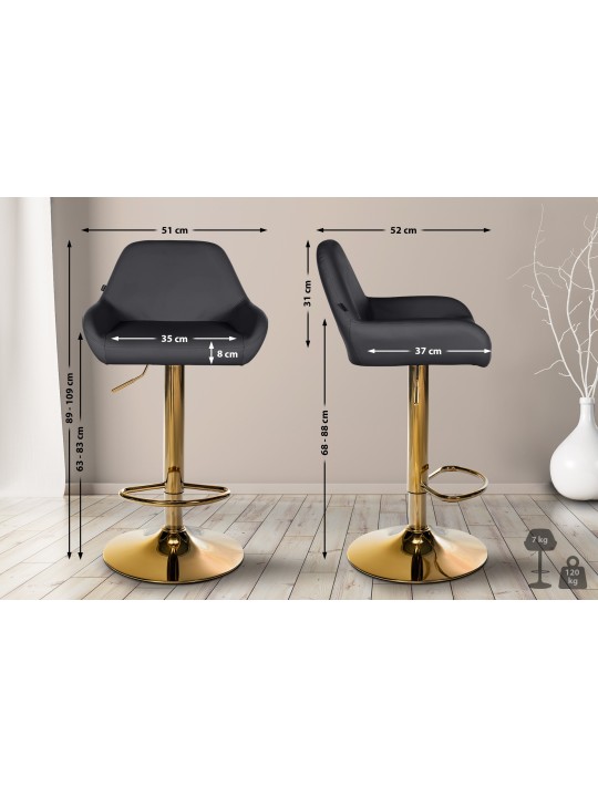 Tabouret de bar Braga Gold simili cuir, noir