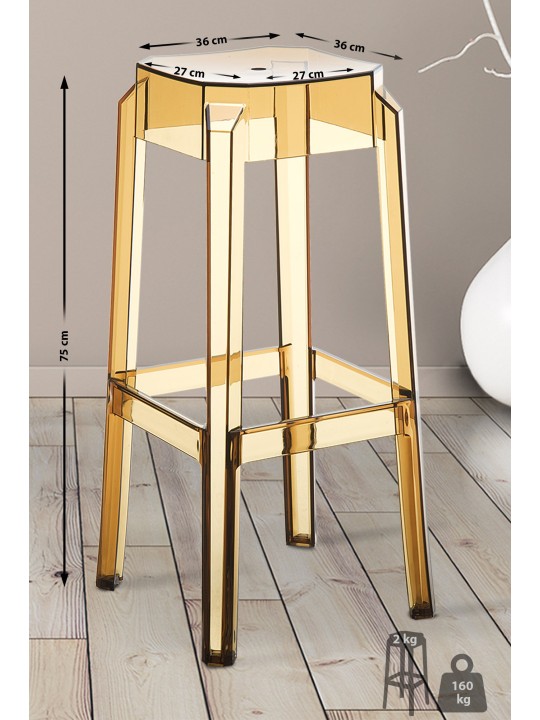 Lot de 2 tabourets de bar Fox, transparent, ambre Lot de 2 tabourets de bar Fox, transparent, ambre