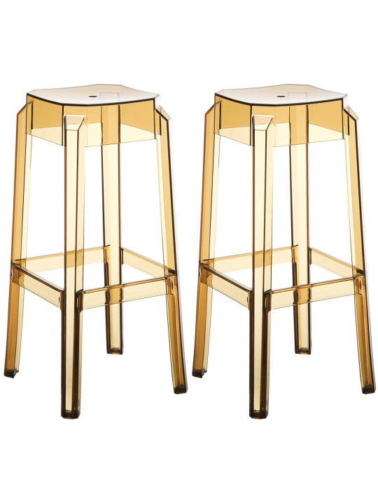 Lot de 2 tabourets de bar Fox, transparent, ambre Lot de 2 tabourets de bar Fox, transparent, ambre