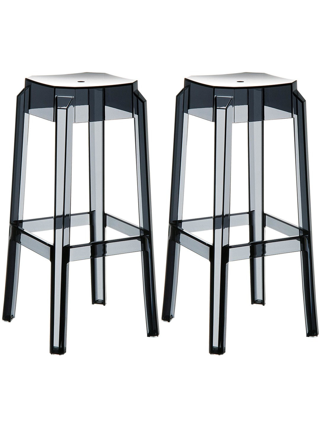 Lot de 2 tabourets de bar Fox, transparent, noir