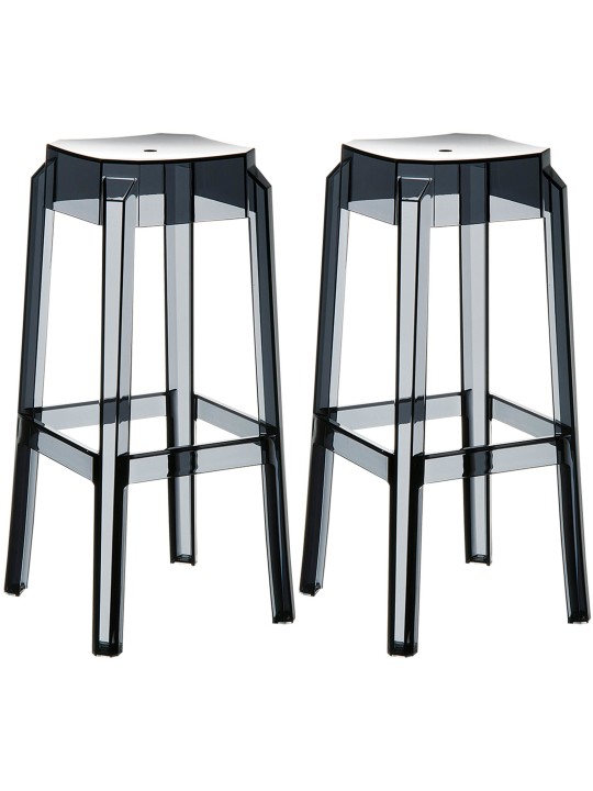 Lot de 2 tabourets de bar Fox, transparent, noir
