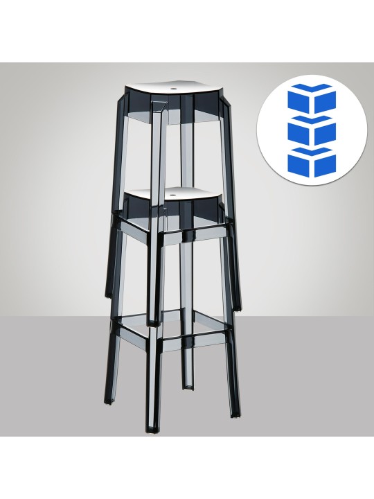 Lot de 2 tabourets de bar Fox, transparent, noir
