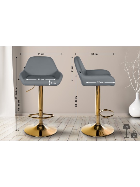 Lot de 2 Tabourets de Bar Braga Doré Simili Cuir, gris Lot de 2 Tabourets de Bar Braga Doré Simili Cuir, gris