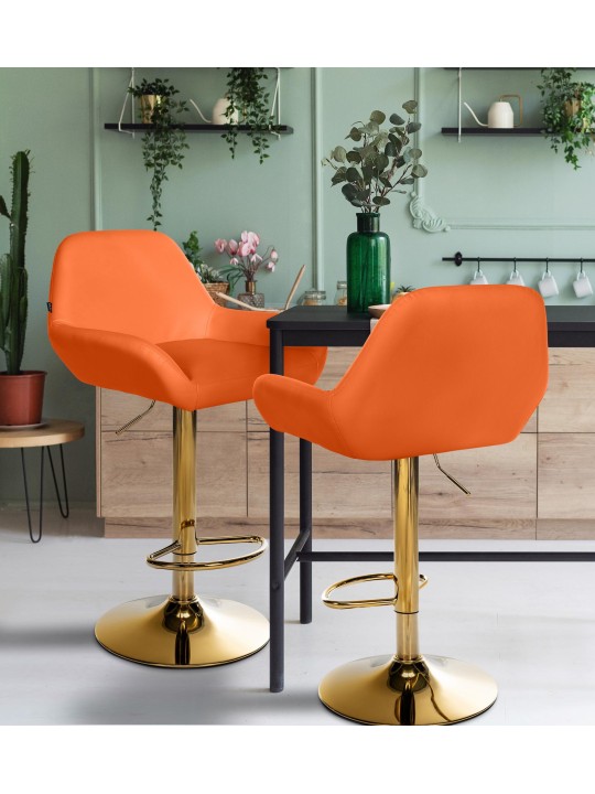 Lot de 2 Tabourets de Bar Braga Doré Simili Cuir, orange