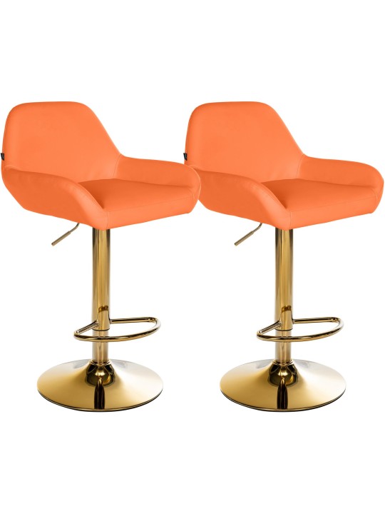 Lot de 2 Tabourets de Bar Braga Doré Simili Cuir, orange