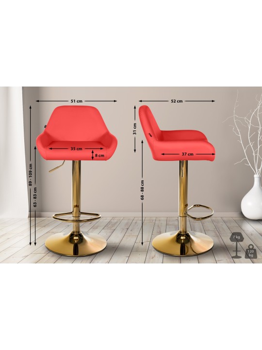 Lot de 2 Tabourets de Bar Braga Doré Simili Cuir, rouge