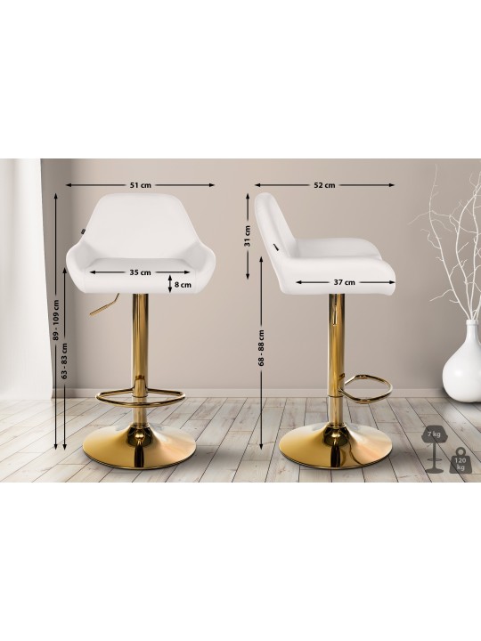 Lot de 2 Tabourets de Bar Braga Doré Simili Cuir, blanc Lot de 2 Tabourets de Bar Braga Doré Simili Cuir, blanc