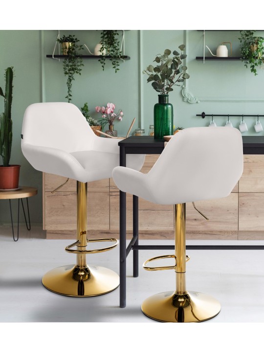 Lot de 2 Tabourets de Bar Braga Doré Simili Cuir, blanc Lot de 2 Tabourets de Bar Braga Doré Simili Cuir, blanc