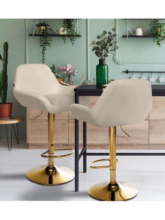Lot de 2 Tabourets de Bar Braga Doré Simili Cuir, crème