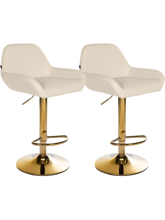 Lot de 2 Tabourets de Bar Braga Doré Simili Cuir, crème