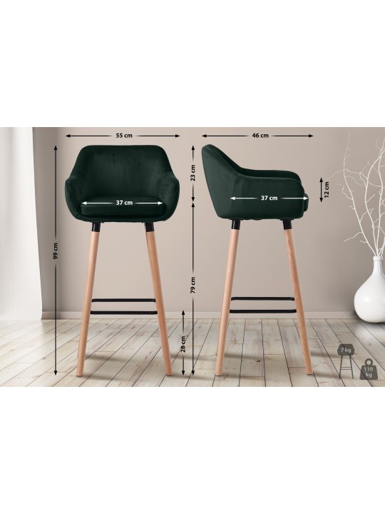 Tabouret de bar Grant velours, vert Tabouret de bar Grant velours, vert
