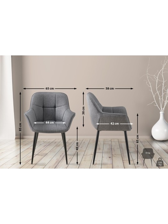 Chaise de salle à manger tissu Roseville, gris foncé