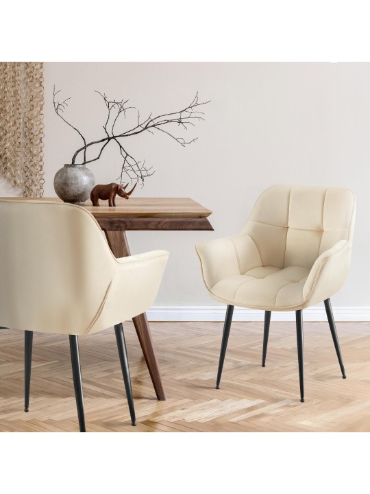 Chaise de salle à manger en velours Roseville, crème Chaise de salle à manger en velours Roseville, crème