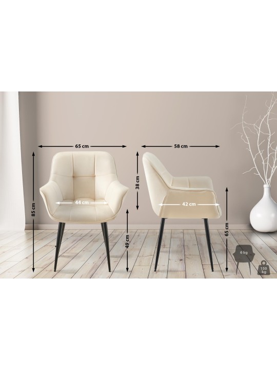 Chaise de salle à manger en velours Roseville, crème Chaise de salle à manger en velours Roseville, crème