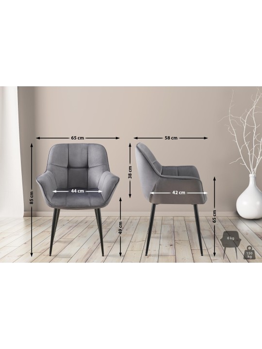 Chaise de salle à manger en velours Roseville, gris foncé Chaise de salle à manger en velours Roseville, gris foncé