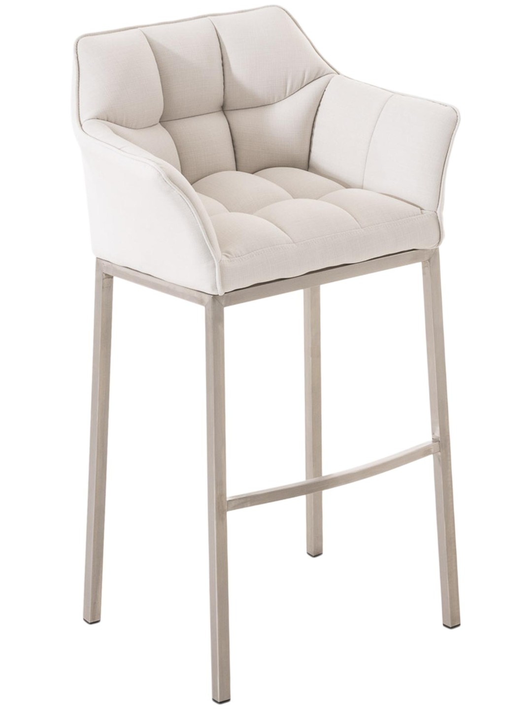 Tabouret de bar Damaso E en tissu avec structure à 4 pieds, blanc