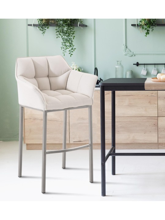 Tabouret de bar Damaso E en tissu avec structure à 4 pieds, blanc Tabouret de bar Damaso E en tissu avec structure à 4 pieds, blanc