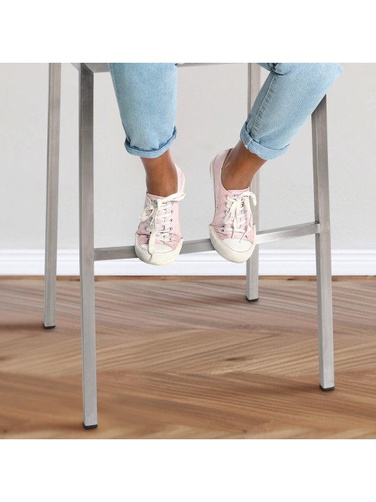 Tabouret de bar Damaso E en tissu avec structure à 4 pieds, crème