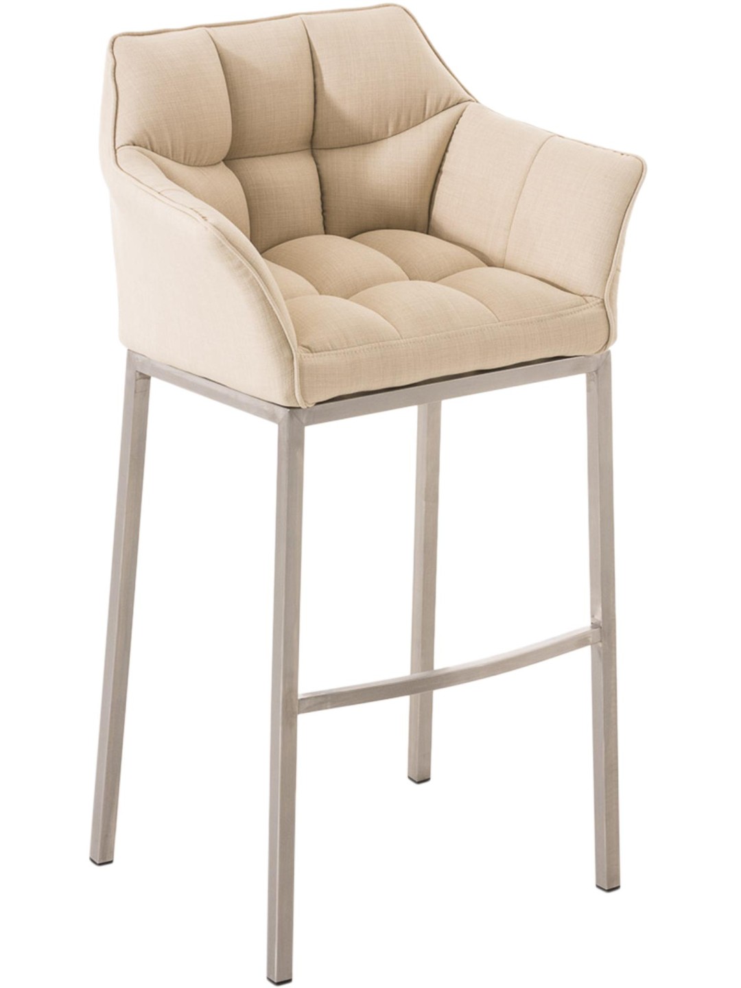 Tabouret de bar Damaso E en tissu avec structure à 4 pieds, crème