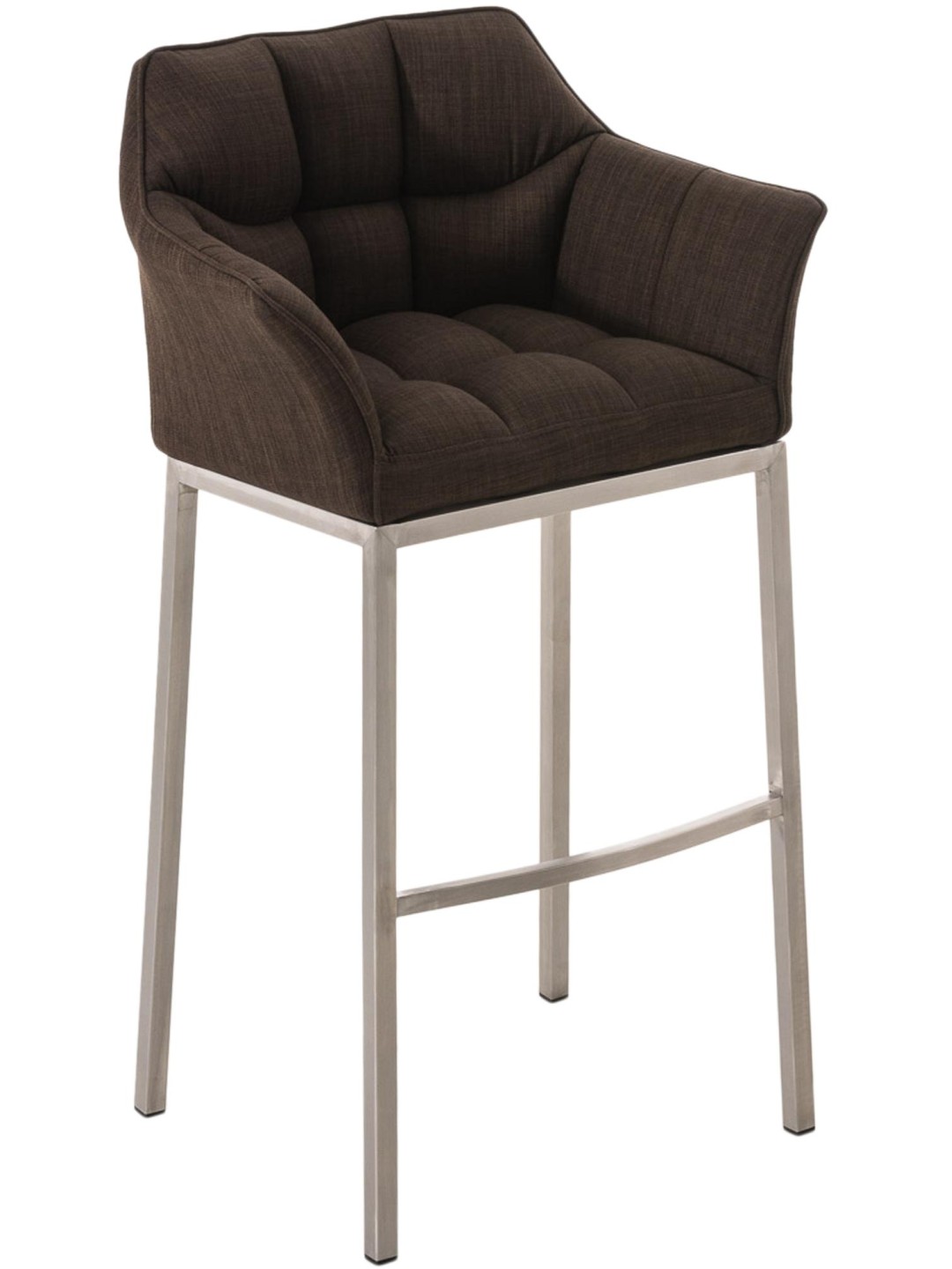 Tabouret de bar Damaso E en tissu avec structure à 4 pieds, brun