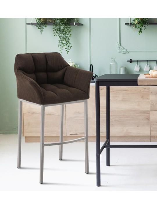 Tabouret de bar Damaso E en tissu avec structure à 4 pieds, brun Tabouret de bar Damaso E en tissu avec structure à 4 pieds, brun