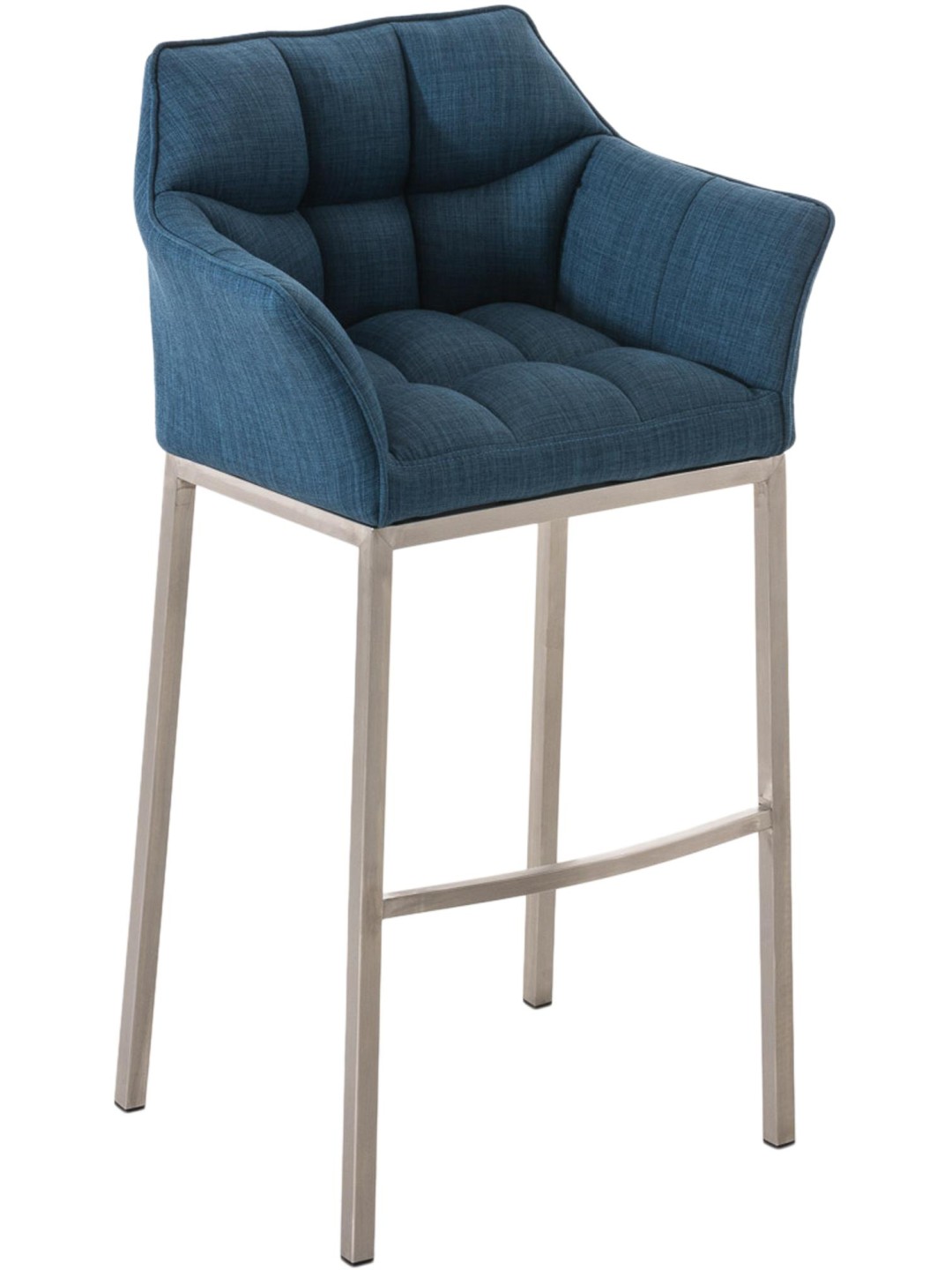 Tabouret de bar Damaso E en tissu avec structure à 4 pieds, bleu