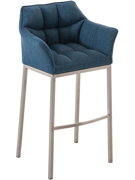 Tabouret de bar Damaso E en tissu avec structure à 4 pieds, bleu Tabouret de bar Damaso E en tissu avec structure à 4 pieds, bleu