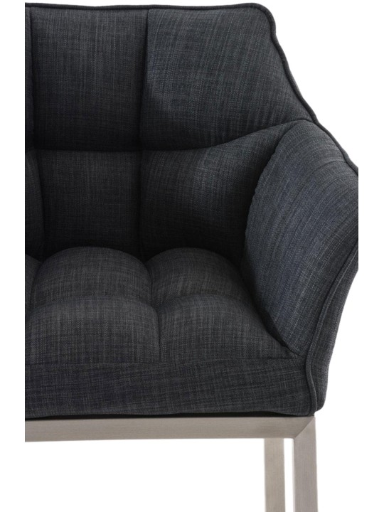 Tabouret de bar Damaso E en tissu avec structure à 4 pieds, gris foncé