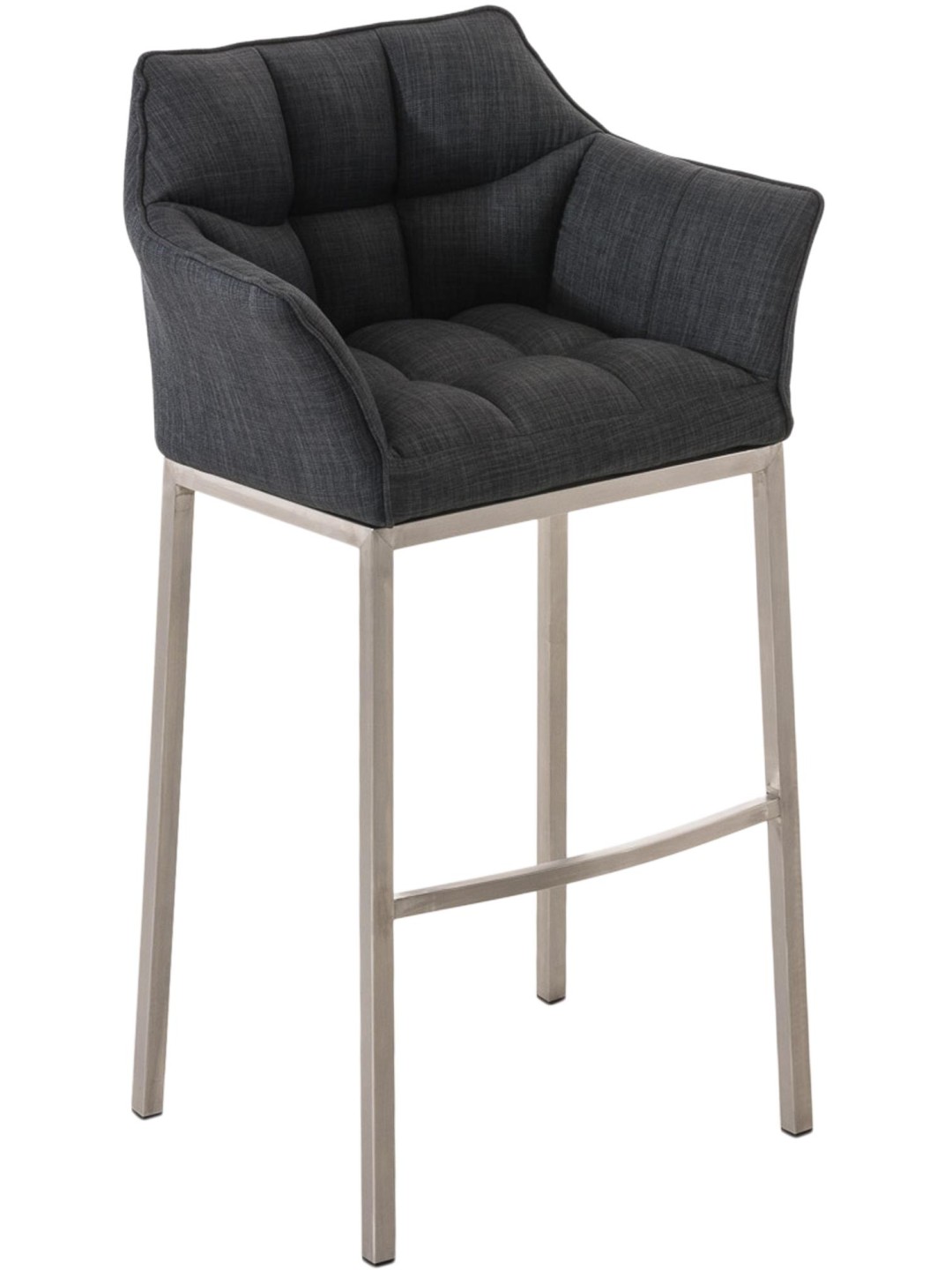 Tabouret de bar Damaso E en tissu avec structure à 4 pieds, gris foncé