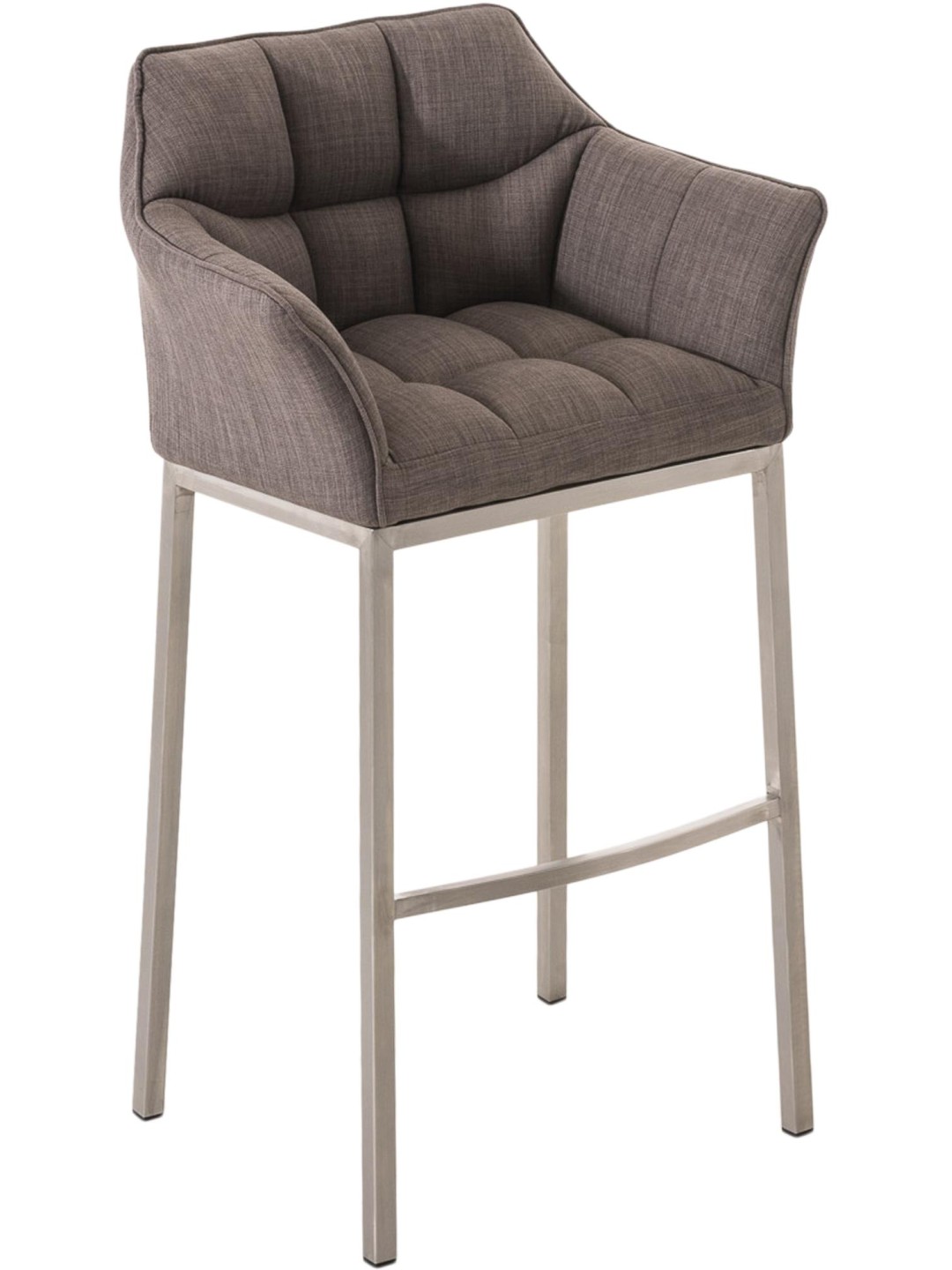 Tabouret de bar Damaso E en tissu avec structure à 4 pieds, gris