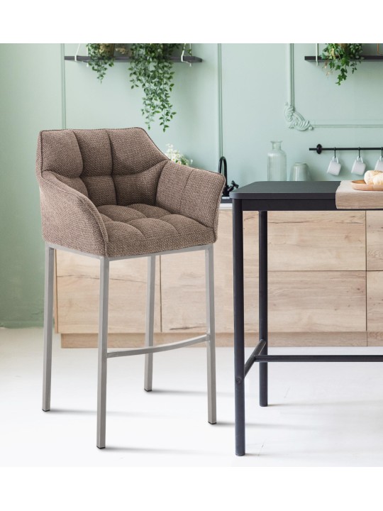 Tabouret de bar Damaso E en tissu avec structure à 4 pieds, terre brune Tabouret de bar Damaso E en tissu avec structure à 4 pieds, terre brune