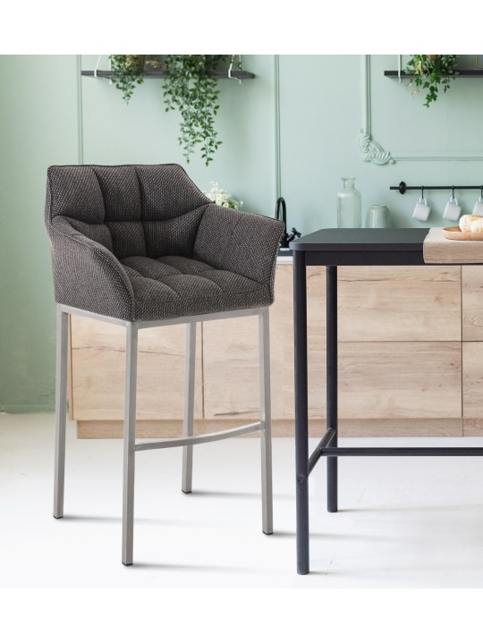 Tabouret de bar Damaso E en tissu avec structure à 4 pieds, gris titane Tabouret de bar Damaso E en tissu avec structure à 4 pieds, gris titane