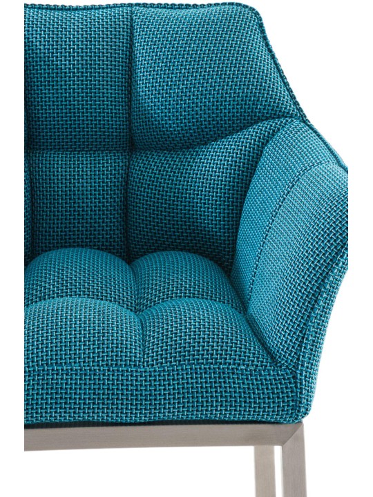 Tabouret de bar Damaso E en tissu avec structure à 4 pieds, turquoise Tabouret de bar Damaso E en tissu avec structure à 4 pieds, turquoise