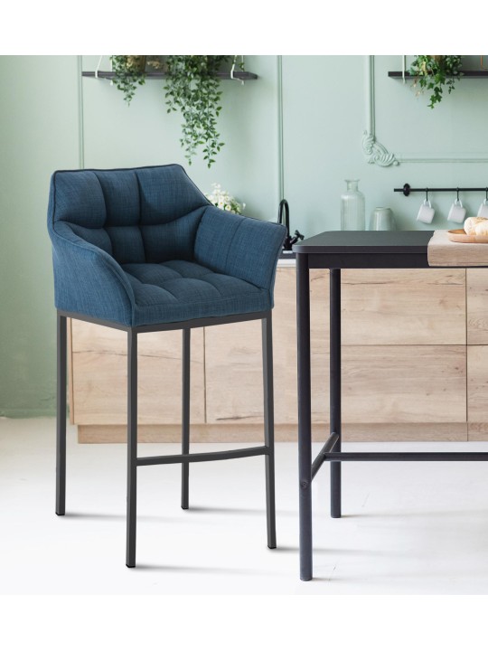 Tabouret de bar Damaso B en tissu avec structure à 4 pieds, bleu Tabouret de bar Damaso B en tissu avec structure à 4 pieds, bleu