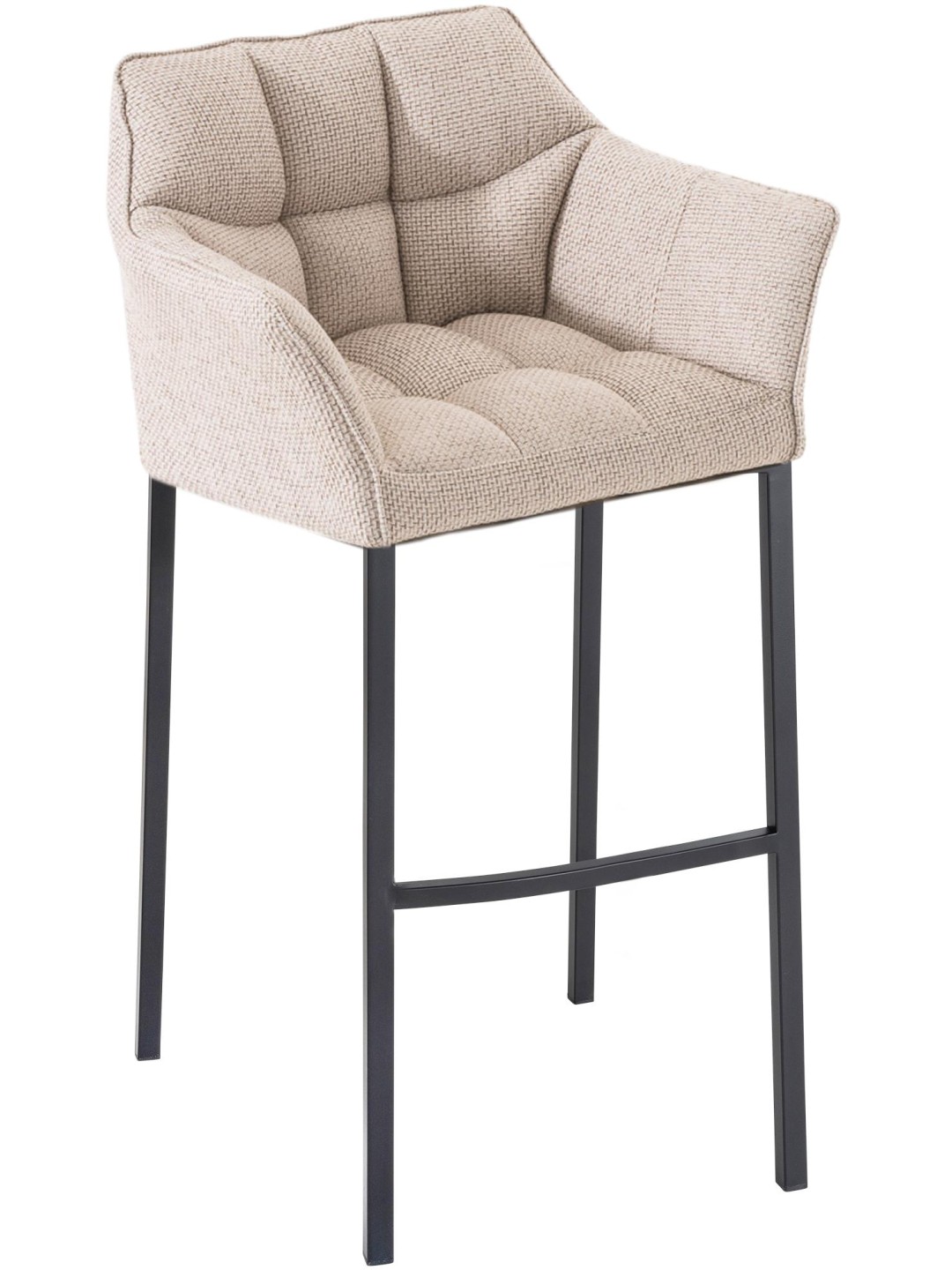 Tabouret de bar Damaso B en tissu avec structure à 4 pieds, ivoire