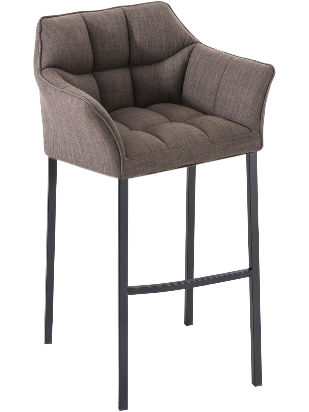 Tabouret de bar Damaso B en tissu avec structure à 4 pieds, gris