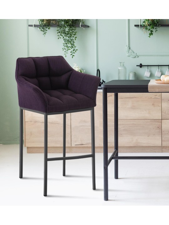 Tabouret de bar Damaso B en tissu avec structure à 4 pieds, lilas