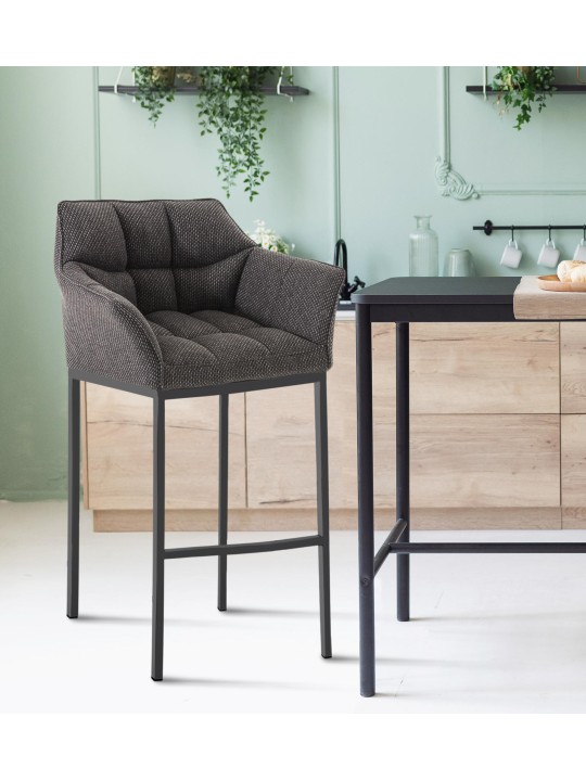 Tabouret de bar Damaso B en tissu avec structure à 4 pieds, gris titane Tabouret de bar Damaso B en tissu avec structure à 4 pieds, gris titane