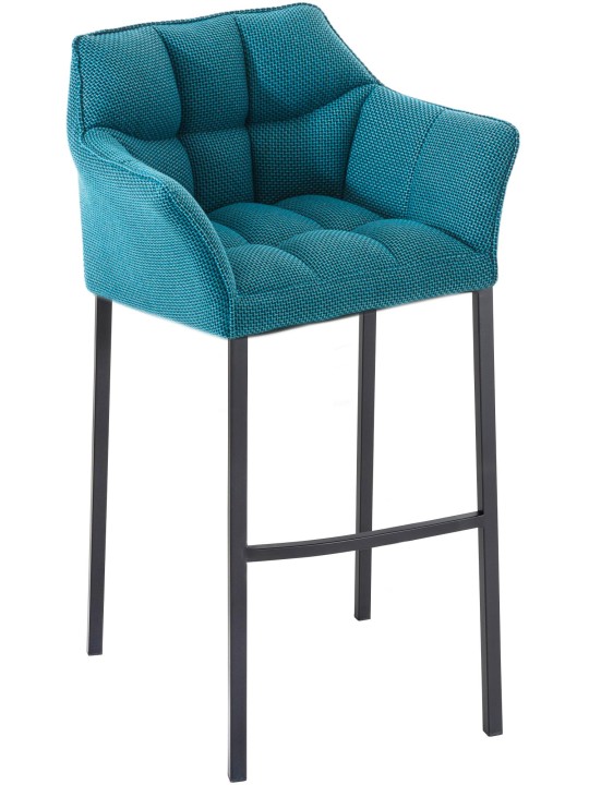 Tabouret de bar Damaso B en tissu avec structure à 4 pieds, turquoise