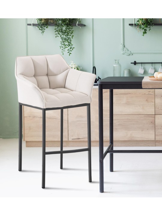 Tabouret de bar Damaso B en tissu avec structure à 4 pieds, blanc Tabouret de bar Damaso B en tissu avec structure à 4 pieds, blanc