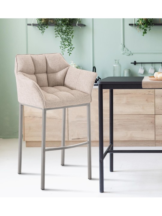 Tabouret de bar Damaso E en tissu avec structure à 4 pieds, ivoire Tabouret de bar Damaso E en tissu avec structure à 4 pieds, ivoire