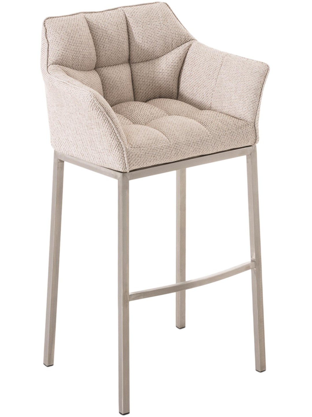 Tabouret de bar Damaso E en tissu avec structure à 4 pieds, ivoire